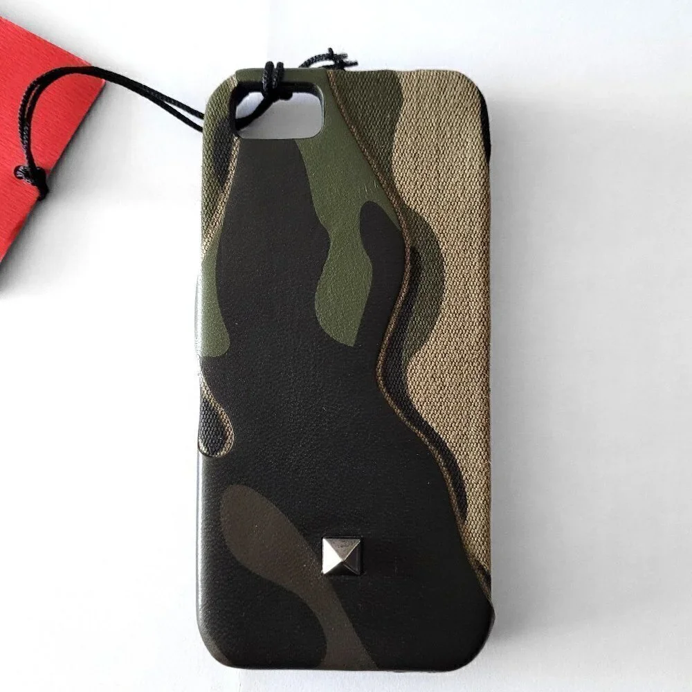 NWT VALENTINO iPhone 5/5s Leather Suede Stud Metal Accent Camo Print Hard Case